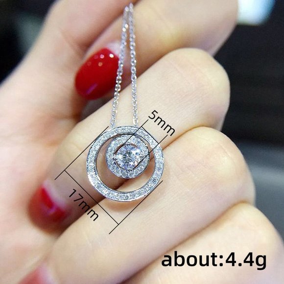 🔥 925 Sterling Silver Double Circle CZ Necklace for Women, HA4551 - Picture 3 of 5